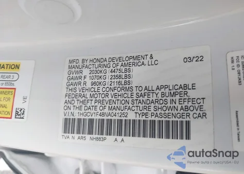 2022 Honda Accord Sport Special Edition z USA, uszkodzony, nr VIN 1HGCV1F48NA041252